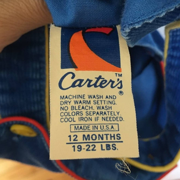 VTG 80s CARTER'S Truck Theme Corduroy Bubble Overalls in Blue USA SZ 12M - Picture 7 of 10